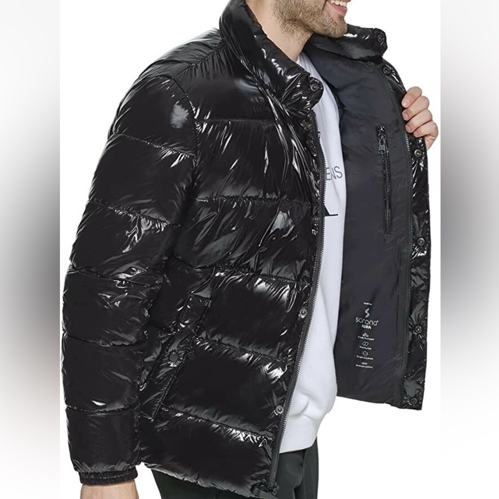 Calvin Klein men’s Shiny Black Puffer Coat with zipper and - size medium - Picture 1 of 10